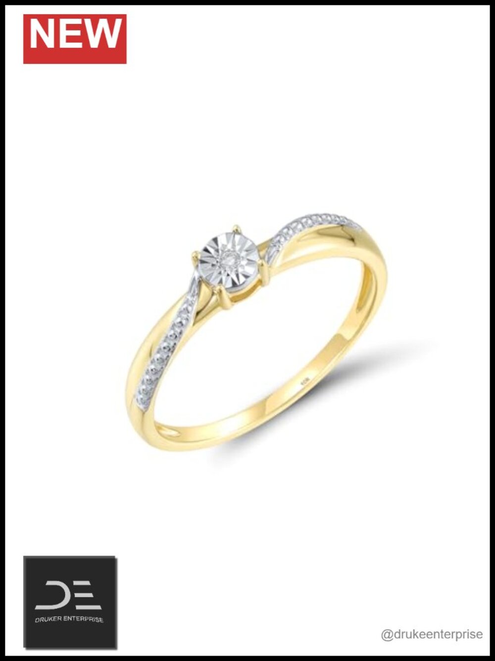10k Solid Gold Diamond Solitaire Twisted Ring - Dainty Statement Women's Jewelry